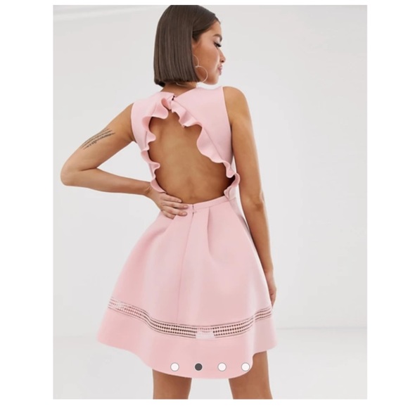 ASOS DESIGN lace insert ruffle back mini promdress - Picture 2 of 4